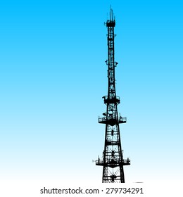 communications tower for tv and mobile phone signals. Vector illustration.