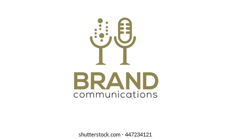 Communications vector logo template. Microphones emblem (sign, symbol, icon)