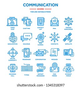 Communication,social media and online chatting. Phone call,app messenger. Mobile,smartphone. Computing, email. Thin line web icon set,outline icons collection.