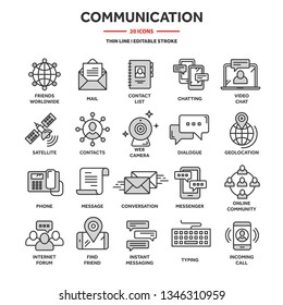 Communication,social media and online chatting. Phone call,app messenger. Mobile,smartphone. Computing, email. Thin line web icon set,outline icons collection.