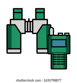 communicator radio military force with binoculars vector illustration design
