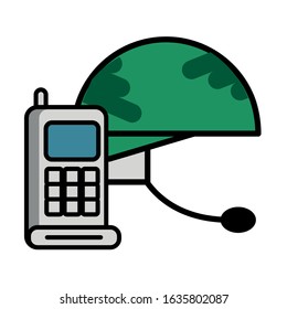 communicator radio military force with helmet vector illustration design