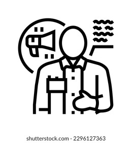 Kommunikator Wissenschaftler Arbeiterlinie Symbol Vektorgrafik. Mitarbeiter des Kommunikator-Wissenschaftlers. isoliertes Kontursymbol