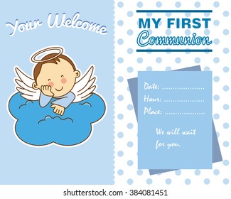 communion boy. Angel on a cloud