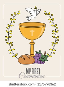 communion card. Chalice and white dove