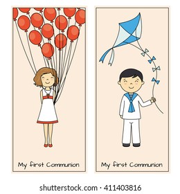 communion cards. Girl and boy