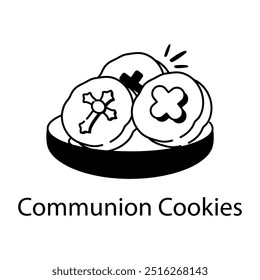 Comunhão cookies ícone da placa em estilo doodle 