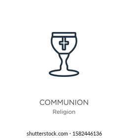 Communion icon. Thin linear communion outline icon isolated on white background from religion collection. Line vector sign, symbol for web and mobile