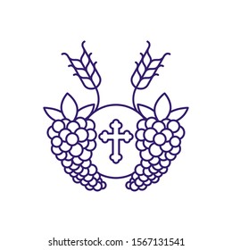 Communion wafer with grapes design, religion christianity god faith spirituality belief pray and hope theme Vector illustration