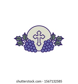 Communion wafer with grapes design, religion christianity god faith spirituality belief pray and hope theme Vector illustration