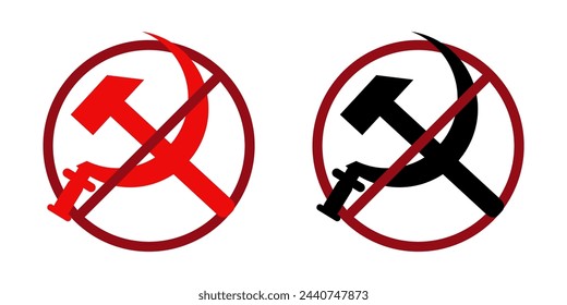 communism ban prohibit icon. Not allowed ussr symbols . Forbidden propaganda