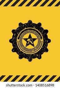 communism icon black grunge emblem, yellow warning sign. Vector Illustration. Detailed.