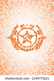 communism icon inside abstract emblem, orange mosaic background