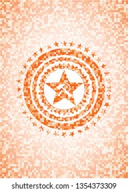 communism icon inside abstract orange mosaic emblem with background