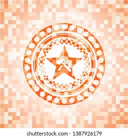 communism icon inside abstract orange mosaic emblem with background