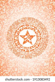 icono del comunismo dentro del emblema abstracto de mosaico naranja con fondo. 