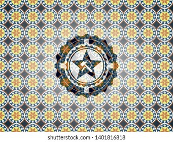 communism icon inside arabesque emblem. arabic decoration.