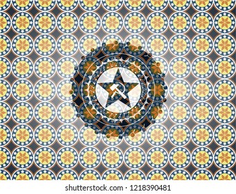 communism icon inside arabesque style badge. arabic decoration.
