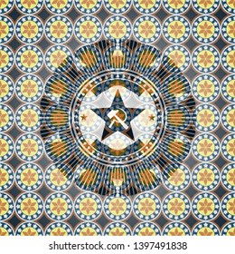 communism icon inside arabesque style emblem. arabic decoration.