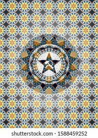 communism icon inside arabesque style badge. arabic decoration.