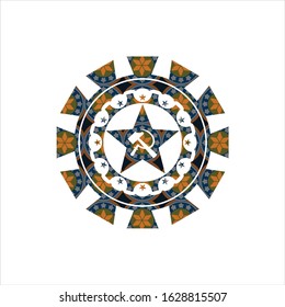 communism icon inside arabic badge. Arabesque decoration.