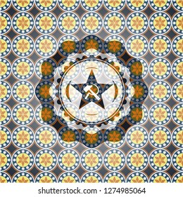communism icon inside arabic emblem. Arabesque decoration.