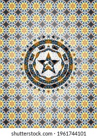 icono del comunismo dentro del fondo del emblema árabe. Decoración árabe. 