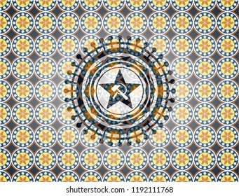 communism icon inside arabic style emblem. Arabesque decoration.