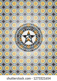 communism icon inside arabic style badge. Arabesque decoration.