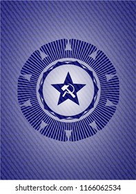 communism icon inside badge with denim texture