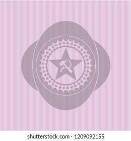communism icon inside badge with pink background