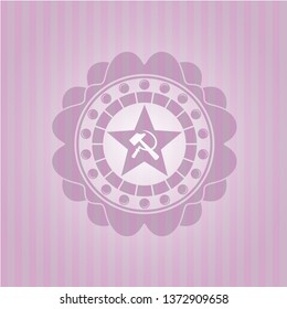 communism icon inside badge with pink background