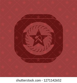communism icon inside badge with red background