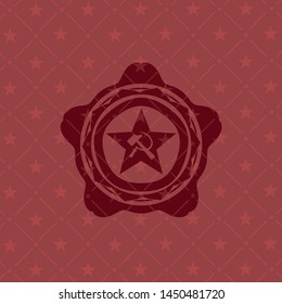 communism icon inside badge with red background