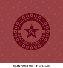 communism icon inside badge with red background