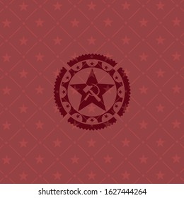 communism icon inside badge with red background