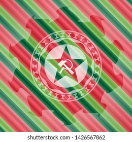 communism icon inside christmas colors badge.