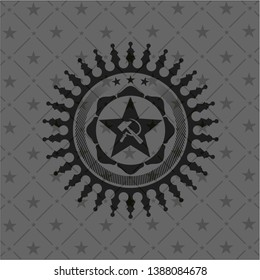 communism icon inside dark badge