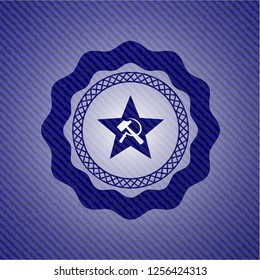 communism icon inside denim background