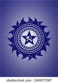 communism icon inside denim background