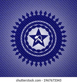 communism icon inside denim background. 