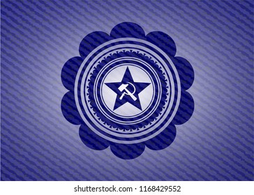 communism icon inside emblem with denim high quality background