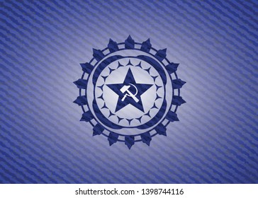 communism icon inside emblem with jean texture