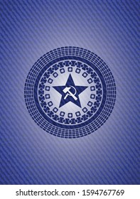 communism icon inside emblem with jean background