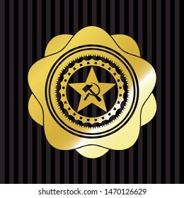 communism icon inside gold badge or emblem