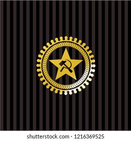 communism icon inside gold shiny badge