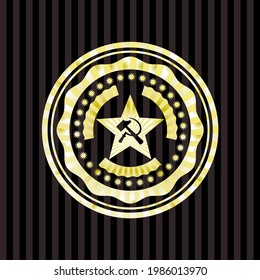 communism icon inside gold shiny badge. 