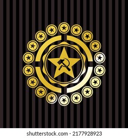 icono del comunismo dentro del emblema brillante de oro. 