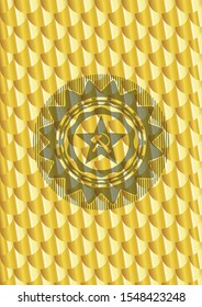 communism icon inside golden badge. Scales pattern. Vector Illustration. Detailed.