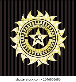 communism icon inside golden emblem